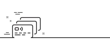 Kredi kartı simgesi. Banka para ödeme tabelası. Nakitsiz ödeme sembolü. Asgari çizgi çizimi arka planı. Kart çizgisi simge pankartı. Beyaz ağ şablonu konsepti. Vektör