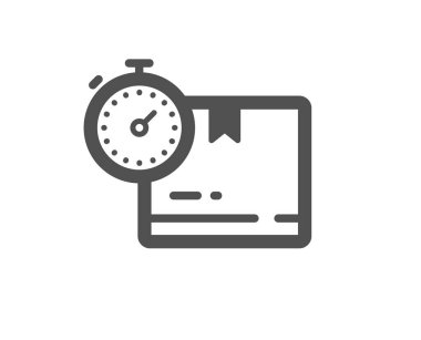 Karton kutu simgesi. Depo işareti. Envanter paket zamanlayıcısı sembolü. Klasik düz stil. Kalite tasarım elemanı. Basit bir karton kutu simgesi. Vektör