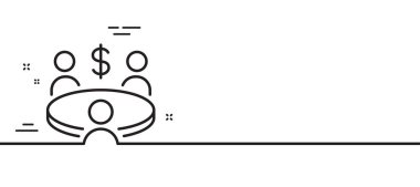 Buluşma çizgisi simgesi. Takım çalışması işareti. Bir grup insan sembolü. Asgari çizgi çizimi arka planı. Buluşma hattı simgesi pankartı. Beyaz ağ şablonu konsepti. Vektör