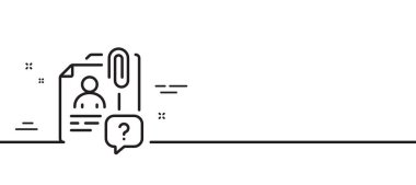 Çalışan satırı simgesini ara. Mülakat adayı imzası. Soru işareti sembolü. Asgari çizgi çizimi arka planı. Çalışan çizgisi simge pankartını ara. Beyaz ağ şablonu konsepti. Vektör