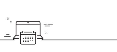 Takvim çizgisi simgesi. Yıllık planlama tabelası. Dizüstü bilgisayar olay çizelgesi sembolü. Asgari çizgi çizimi arka planı. Takvim çizgisi simge pankartı. Beyaz ağ şablonu konsepti. Vektör