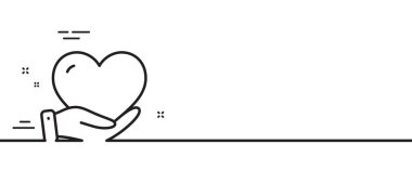 Gönüllü bakım hattı ikonu. El işaretine yardım ediyorum. Bağış sembolü. Asgari çizgi çizimi arka planı. Gönüllü çizgi simge desenli pankart. Beyaz ağ şablonu konsepti. Vektör