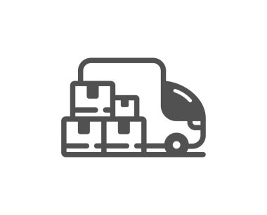 Teslimat kamyonu ikonu. Depo kutuları imzası. Toptan mal sembolü. Klasik düz stil. Kalite tasarım elemanı. Basit bir teslimat kamyonu ikonu. Vektör