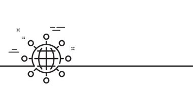 İş ağı çizgisi simgesi. Uluslararası iş sembolü. Küresel iletişim işareti. Asgari çizgi çizimi arka planı. Uluslararası dünya çizgisi ikon desenli pankart. Vektör