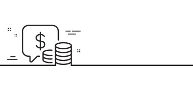 Sikke çizgisi simgesi. Nakit para işareti. İş gelir sembolü. Asgari çizgi çizimi arka planı. Madeni para çizgisi simge pankartı. Beyaz ağ şablonu konsepti. Vektör