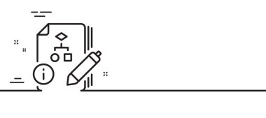 Algoritma çizgisi simgesi içeren belgeler. Teknik talimat işareti. Asgari çizgi çizimi arka planı. Algoritma çizgisi simge desenli pankart. Beyaz ağ şablonu konsepti. Vektör