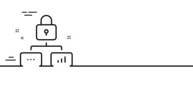 Kilit çizgisi simgesi. Ağ koruma işareti. Güvenlik asma kilit sembolü. Asgari çizgi çizimi arka planı. Kilit çizgisi simge pankartı. Beyaz ağ şablonu konsepti. Vektör