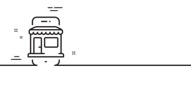 Pazar yeri uygulama hattı simgesi. Çevrimiçi mağaza işareti. Perakende telefon başvuru sembolü. Asgari çizgi çizimi arka planı. Piyasa çizgisi simge desenli pankart. Beyaz ağ şablonu konsepti. Vektör