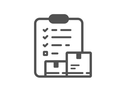 Envanter kontrol listesi simgesi. Depo levhası. Toptan mal sembolü. Klasik düz stil. Kalite tasarım elemanı. Basit envanter listesi simgesi. Vektör