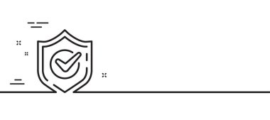 İşaret çizgisi simgesini kontrol et. Onaylandı ya da onaylandı. Kene kalkan sembolü. Asgari çizgi çizimi arka planı. Doğrulanmış çizgi simge desenli pankart. Beyaz ağ şablonu konsepti. Vektör