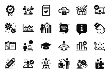 Strateji, Bulut koruması ve Sertifika simgeleriyle ilgili Eğitim Simgeleri Vektör Kümesi. Nokta grafiği, Davullar ve Ticaret bilgi tabelaları. Arama çalışanı, Brand sözleşmesi ve iş görüşmesi. Vektör