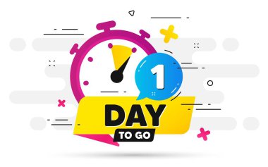 Bir gün kaldı. Geri sayım tarihini söyle. Stopwatch ile soyut afiş. İmzalamak için 1 gün. Kont randevu sohbet baloncuğu teklif ediyor. Sayılı geri sayım zamanlayıcısı. Vektör