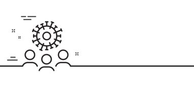 Coronavirus çizgi simgesi. Covid-19 pandemik virüs işareti. Corona virüsü sembolü. Asgari çizgi çizimi arka planı. Coronavirus çizgi ikon desenli pankart. Beyaz ağ şablonu konsepti. Vektör