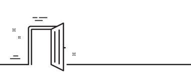 Kapı çizgisi simgesini aç. Giriş kapısı işareti. Bina giriş sembolü. Asgari çizgi çizimi arka planı. Kapı çizgisi simge pankartını aç. Beyaz ağ şablonu konsepti. Vektör