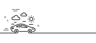 Araba seyahat çizgisi simgesi. Trip taşıma işareti. Tatil aracı sembolü. Asgari çizgi çizimi arka planı. Araba seyahat çizgisi ikon desenli afiş. Beyaz ağ şablonu konsepti. Vektör