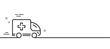 Ambulans acil durum otomobil hattı ikonu. Hastane taşıma aracı işareti. Tıbbi sembol. Asgari çizgi çizimi arka planı. Ambulans hattı ikon desenli afişi. Vektör