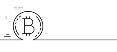 Bitcoin çizgisi simgesi. Şifreli para işareti. Kripto para sembolü. Asgari çizgi çizimi arka planı. Bitcoin çizgisi simge pankartı. Beyaz ağ şablonu konsepti. Vektör