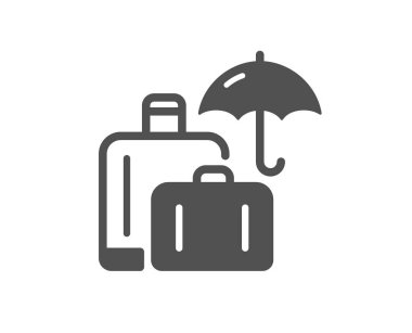 Sigorta ikonu. Çanta tabelası. Bagaj koruma sembolü. Klasik düz stil. Kalite tasarım elemanı. Basit bagaj sigortası ikonu. Vektör