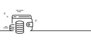 Cüzdan para çizgisi simgesi. Nakit para işareti. İş gelir sembolü. Asgari çizgi çizimi arka planı. Cüzdan para çizgisi ikon desenli pankart. Beyaz ağ şablonu konsepti. Vektör