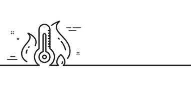 Ateş hattı simgesi. Termometre işareti. Hastalık sembolü. Asgari çizgi çizimi arka planı. Ateş hattı ikon desenli pankart. Beyaz ağ şablonu konsepti. Vektör