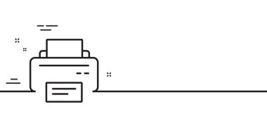 Yazıcı simgesi. Yazdırma Elektronik Aygıt işareti. Ofis ekipmanı sembolü. Asgari çizgi çizimi arka planı. Yazıcı çizgisi simge pankartı. Beyaz ağ şablonu konsepti. Vektör