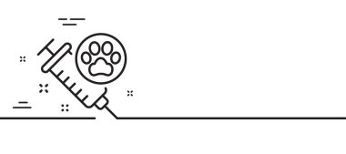 Köpek aşısı çizgisi simgesi. Veteriner kliniği işareti. Evcil hayvan bakım sembolü. Asgari çizgi çizimi arka planı. Köpek aşı çizgisi ikon desenli pankart. Beyaz ağ şablonu konsepti. Vektör