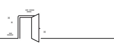 Kapı çizgisi simgesini aç. Giriş kapısı işareti. Bina giriş sembolü. Asgari çizgi çizimi arka planı. Kapı çizgisi simge pankartını aç. Beyaz ağ şablonu konsepti. Vektör