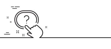 Soru düğmesi simgesi. İmza iste. Faq anket sembolü. Asgari çizgi çizimi arka planı. Soru düğmesi simge desenli pankart. Beyaz ağ şablonu konsepti. Vektör