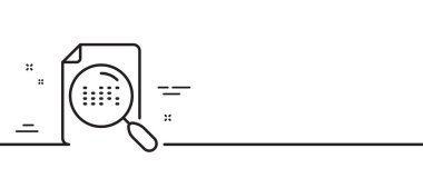 Dosya satırı simgesini ara. Belge işaretini bul. Camı büyüt. Asgari çizgi çizimi arka planı. Dosya satırı simge pankartı ara. Beyaz ağ şablonu konsepti. Vektör