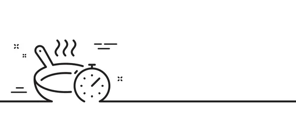 フライパンのラインアイコンを飛んでいます 調理タイマーの記号 食品調製記号 最小限の線のイラストの背景 フライパンのラインアイコンパターンバナーを飛んでいます ホワイトウェブテンプレートのコンセプト ベクトル — ストックベクタ
