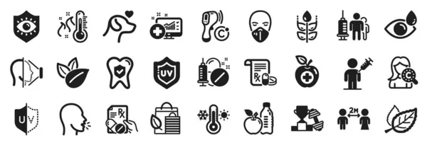 Set Von Gesundheitssymbolen Wie Hantel Ärztliches Rezept Bio Produkt Symbole — Stockvektor