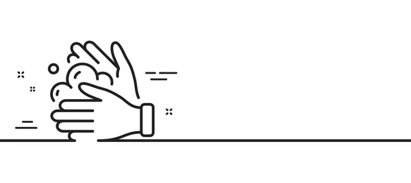 洗手线图标 Covid卫生标志 干净的洗涤标志 最小线条图解背景 洗手线图标图案横幅 白色网络模板的概念 — 图库矢量图片