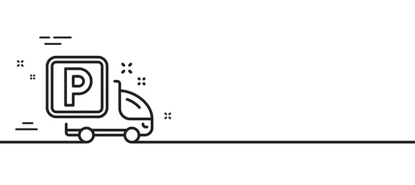 トラックの駐車場のアイコン 駐車場の標識 輸送場所のシンボル 最小限の線のイラストの背景 トラック駐車場ラインアイコンパターンバナー ホワイトウェブテンプレートのコンセプト ベクトル — ストックベクタ