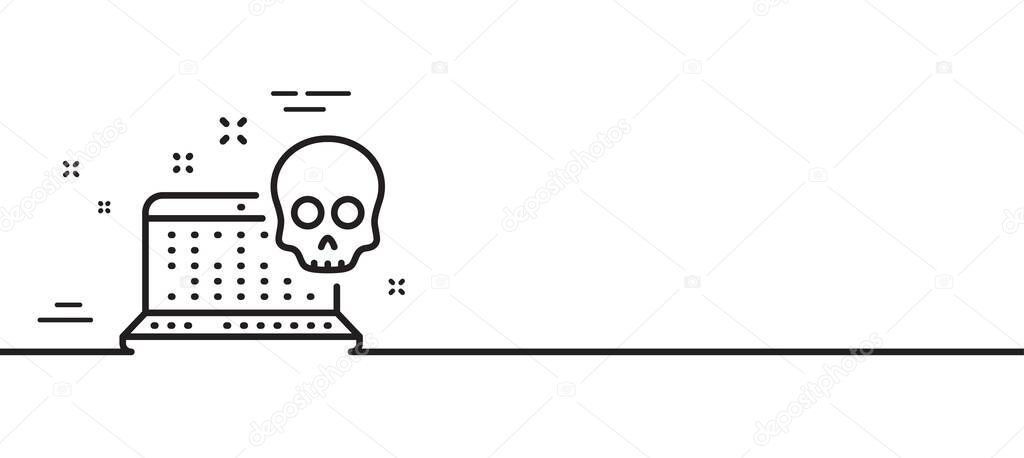 Cyber attack line icon. Ransomware threat sign. Computer phishing virus symbol. Minimal line illustration background. Cyber attack line icon pattern banner. White web template concept. Vector
