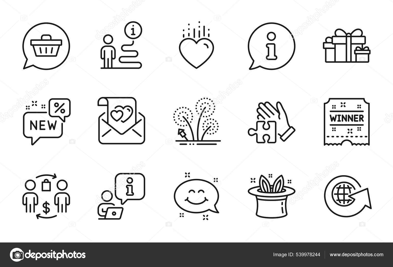 Holidays Icons Set Included Icon Love Letter Shopping Cart Puzzle Stock Vector by ©Blankstock