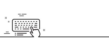 Klavye çizgisi simgesi. Bilgisayar bileşeni aygıt işareti. Asgari çizgi çizimi arka planı. Bilgisayar klavye çizgisi simge desenli pankart. Beyaz ağ şablonu konsepti. Vektör