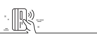Temassız ödeme kartı simgesi. Para işareti. Asgari çizgi çizimi arka planı. Temassız ödeme hattı ikon desenli pankart. Beyaz ağ şablonu konsepti. Vektör