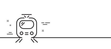 Tren nakil hattı simgesi. Toplu taşıma işareti. Tramvay sembolü. Asgari çizgi çizimi arka planı. Tren hattı ikon desenli pankart. Beyaz ağ şablonu konsepti. Vektör