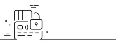 Kredi kartı simgesi. Bankanın para ödeme tabelasını engelledi. Nakitsiz ödeme sembolü. Asgari çizgi çizimi arka planı. Kart çizgisi simge pankartı. Beyaz ağ şablonu konsepti. Vektör