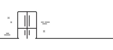 İki odalı buzdolabı hattı ikonu. Buzdolabı tabelası. Dondurucu depolama sembolü. Asgari çizgi çizimi arka planı. Buzdolabı çizgisi ikon desenli pankart. Beyaz ağ şablonu konsepti. Vektör