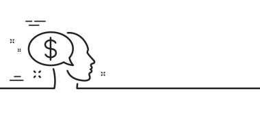 Ödeme çizgisi simgesi. Para işaretini düşün. Dilenci sembolü. Asgari çizgi çizimi arka planı. Ödeme çizgisi simge pankartı. Beyaz ağ şablonu konsepti. Vektör