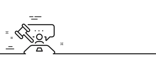 Richter Hammer Linie Ikone Gerichtsurteil Rechtsstaatliches Symbol Minimale Zeilenillustration Hintergrund — Stockvektor