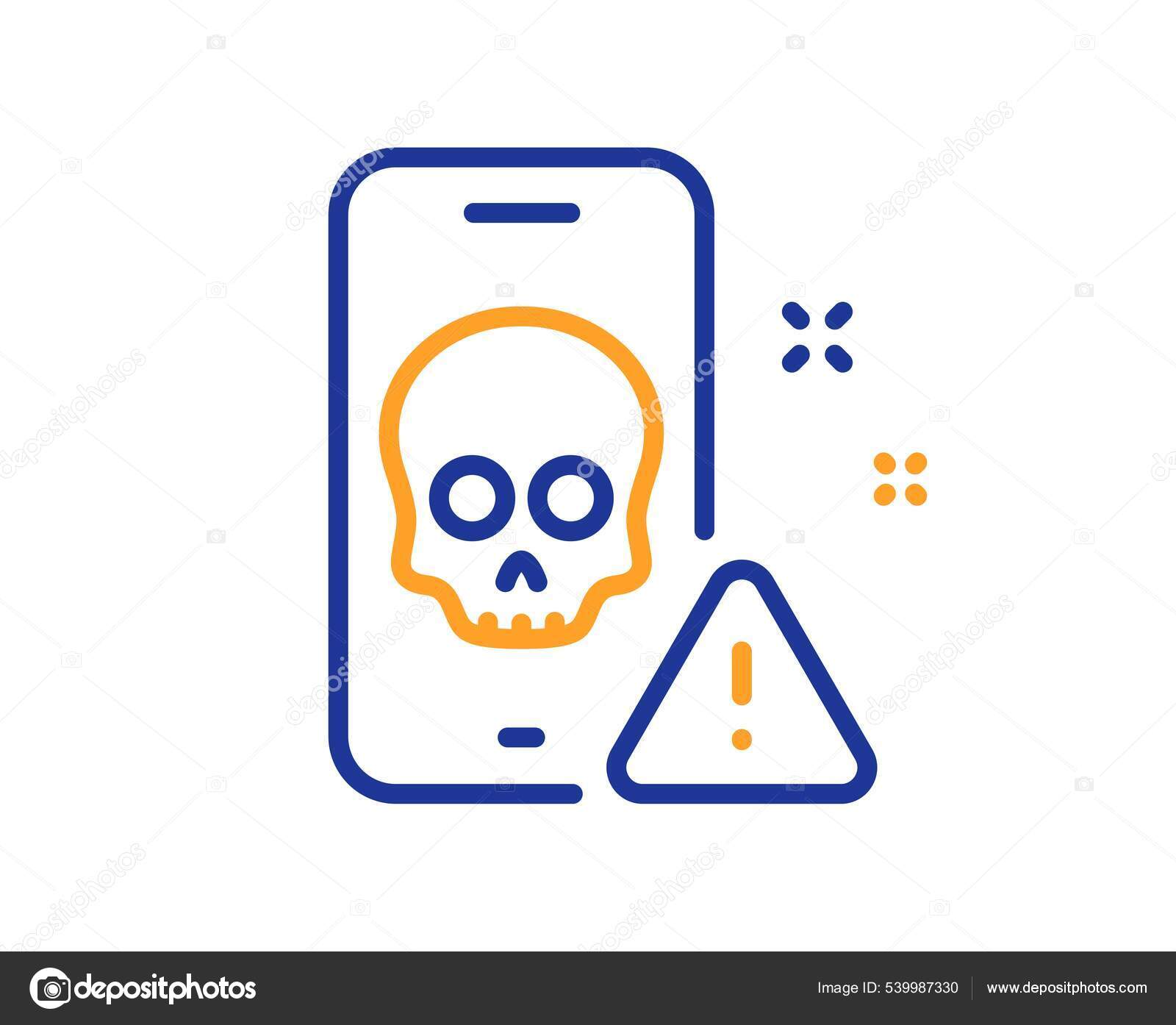 サイバー攻撃ラインのアイコン ランサムウェアの脅威の兆候 電話ハッキングのシンボル カラフルな細い線の概念 線形スタイルのサイバー攻撃アイコン  編集可能なストローク ベクトル ストックベクター ©Blankstock 539987330