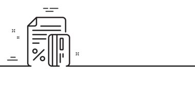 Kredi kartı yüzde ikonu. İndirim tabelası. Kredi yüzdesi sembolü. Asgari çizgi çizimi arka planı. Kredi kartı simge desenli pankart. Beyaz ağ şablonu konsepti. Vektör