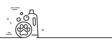 Hayvan şampuanı çizgisi ikonu. Evcil hayvan bakım işareti. Köpek temizleme sembolü. Asgari çizgi çizimi arka planı. Hayvan şampuanı ikon desenli pankart. Beyaz ağ şablonu konsepti. Vektör