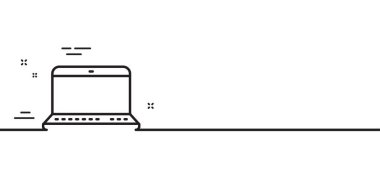Dizüstü bilgisayar simgesi. Not defteri işareti. Taşınabilir kişisel bilgisayar sembolü. Asgari çizgi çizimi arka planı. Not defteri çizgisi simge pankartı. Beyaz ağ şablonu konsepti. Vektör