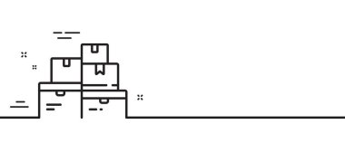 Toptan satış ürünleri ikonu. Depo kutuları imzası. Lojistik envanter sembolü. Asgari çizgi çizimi arka planı. Toptan mal çizgisi ikon desenli pankart. Beyaz ağ şablonu konsepti. Vektör