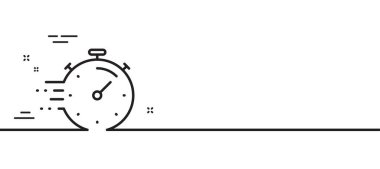 Zamanlayıcı çizgisi simgesi. Zaman yönetimi işareti. Kronometre sembolü. Asgari çizgi çizimi arka planı. Zamanlayıcı çizgisi simge pankartı. Beyaz ağ şablonu konsepti. Vektör