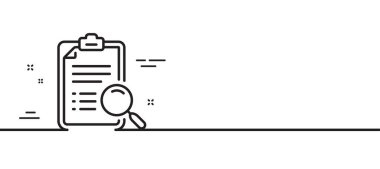 Arama analiz çizgisi simgesi. Belge işaretini bul. Camı büyüt. Asgari çizgi çizimi arka planı. Arama çizgisi simge desenli pankart. Beyaz ağ şablonu konsepti. Vektör