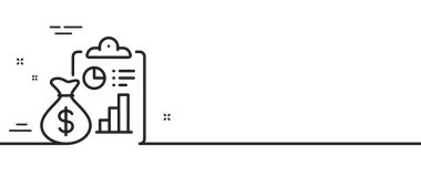 Rapor satırı simgesi. Muhasebe panosu belge imzası. Bütçe bilgisi sembolü. Asgari çizgi çizimi arka planı. Rapor satırı simge pankartı. Beyaz ağ şablonu konsepti. Vektör
